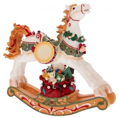 XMAS WHITE  GOLD RESIN ROCKING HORSE 49X18X46CM