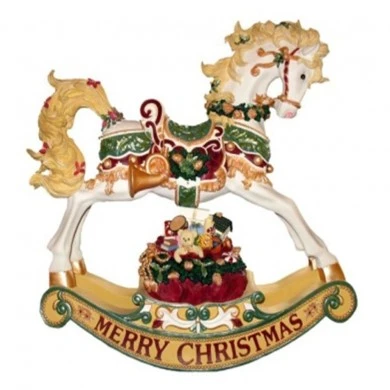 XMAS WHITE  GOLD RESIN ROCKING HORSE 63,5X22X62CM