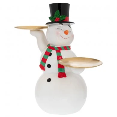 WHITE RESIN SNOWMAN WITH METAL TRAY 61X34.5X60.5CM