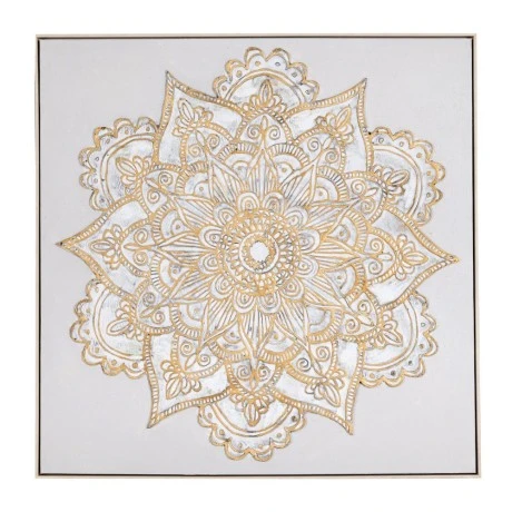 MANDALA OIL PAINTING 100X100CM WITH CHAMPAGNE FRAME ON CANVAS