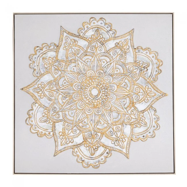 MANDALA OIL PAINTING 100X100CM WITH CHAMPAGNE FRAME ON CANVAS