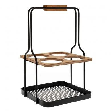 BLACK METAL WINE RACK FOR 4 BOTTLES WITH WOODEN DETAILS 25,5X24X40