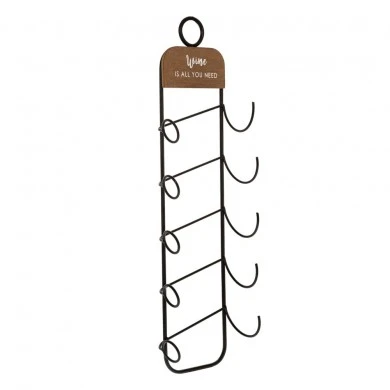BLACK METAL WALL WINE RACK FOR 5 BOTTLES 19,5X12X71CM