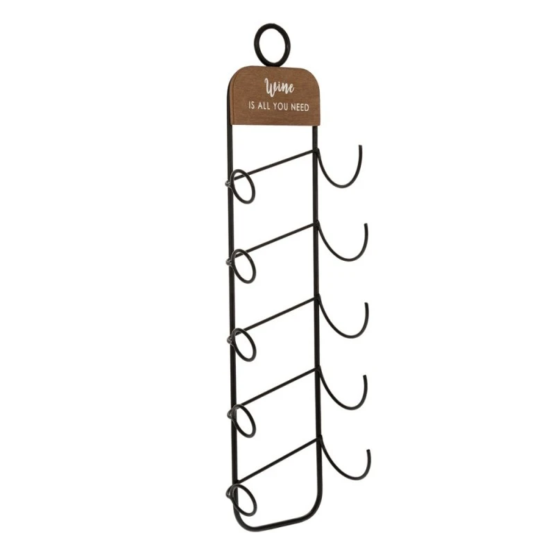 BLACK METAL WALL WINE RACK FOR 5 BOTTLES 19,5X12X71CM
