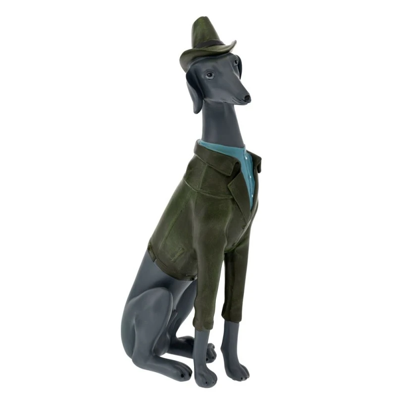 DECO BLACK POLYRESIN DOG FIGURE 16X42CM