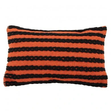 BROWN WITH BLACK STRIPES COTTON FABRIC FILLED CUSHION 50X33CM