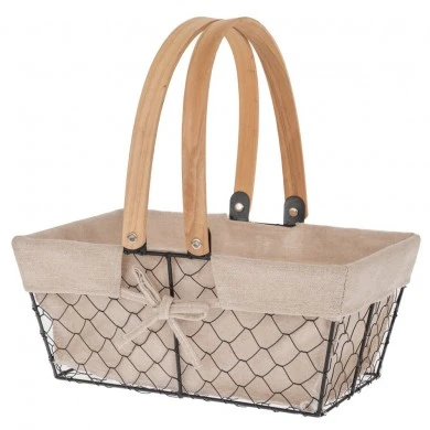 BLACK METAL BASKET WITH FABRIC AND HANDLE 30Χ20X13CM