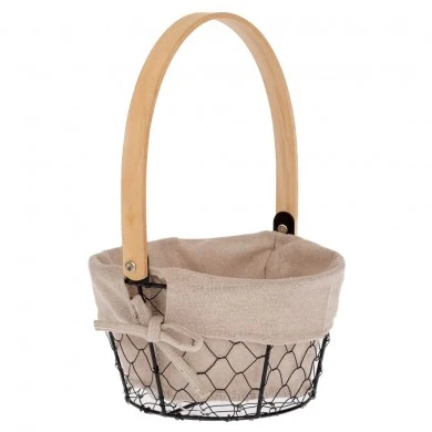 BLACK ROUND METAL BASKET WITH FABRIC AND HANDLE D20Χ11CM