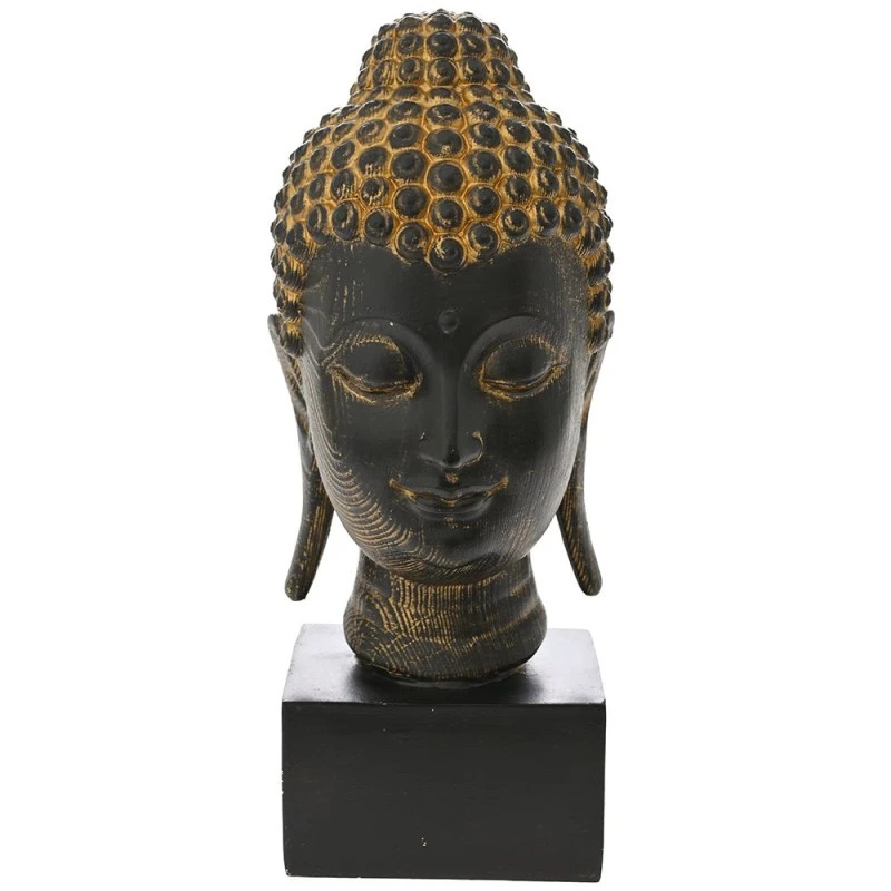 BLACK RESIN DECO BUDDHA HEAD 16X15X34CM