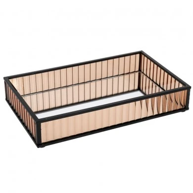 BLACK METAL TRAY 15X25 CM WITH HONEY COLOR GLASS AND MIRROR SURFACE