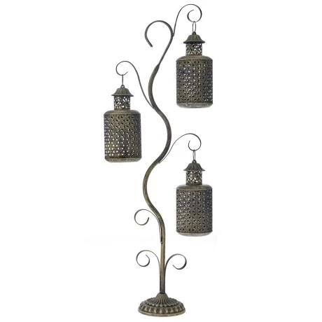 MAT COOPER METAL STAND WITH 3 METAL LANTERNS D12X24CM  TOTAL SIZE 38X12X100CM