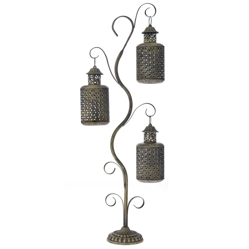 MAT COOPER METAL STAND WITH 3 METAL LANTERNS D12X24CM  TOTAL SIZE 38X12X100CM
