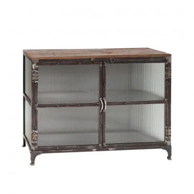 METAL BOARD W GLASS DOORSANDWOODEN SURFACE 120x40x98CM
