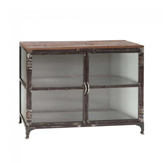 METAL BOARD W GLASS DOORSANDWOODEN SURFACE 120x40x98CM