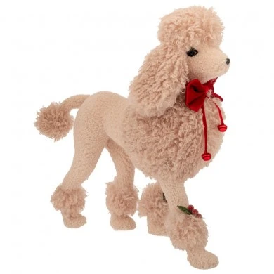 XMAS BEIGE DOG WITH RED BOW ON NECK AND MISTLETOE ON LEGS 47X17X48CM