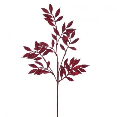 BURGUNDY GLITTER FERN STEM 80CM