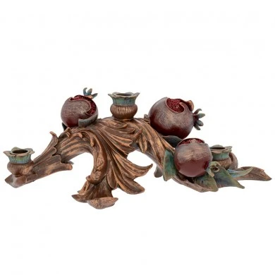 COPPER RESIN CANDLEHOLDERS WITH POMEGRANATE 41Χ23Χ14CM