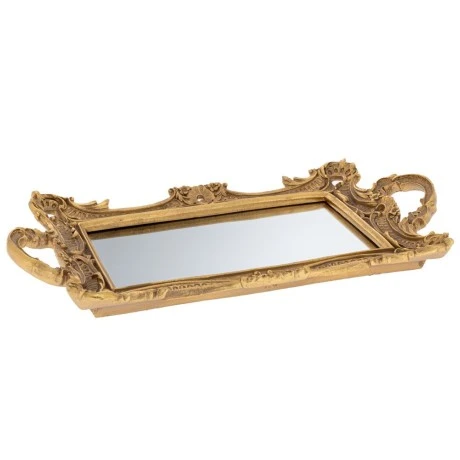 DECO BRONZE RESIN TRAY WITH MIRROR AND HANDLES 39,5Χ22X4CM
