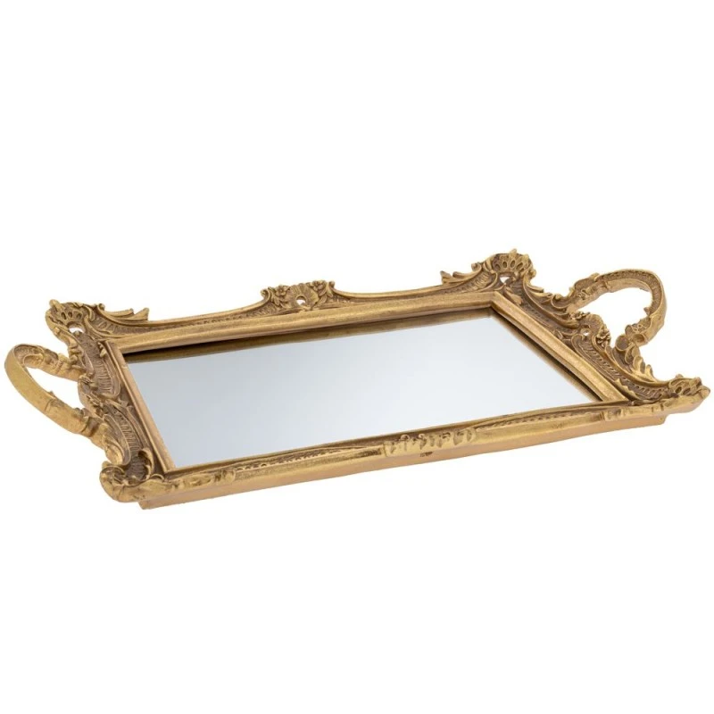 DECO BRONZE RESIN TRAY WITH MIRROR AND HANDLES 47,5Χ29X6CM