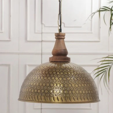 INDUSTRIAL VINTAGE BRASS HANGING LAMP 42X39CM