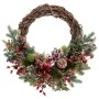 ICED GREEN WREATH WITH RED BERRIES AND PINE CONES 50CM