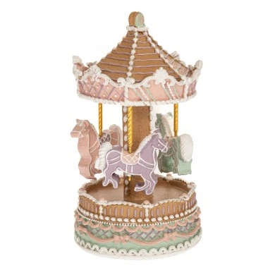 PASTEL RESIN GINGERBREAD CAROUSEL WITH MUSIC AND MOVEMENT D11X21CM