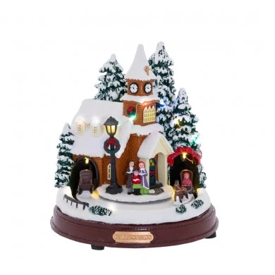 CHRISTMAS CHURCH WITH LIGHTS AND MOVEMENT 20X22CM BATTERY OPERATED