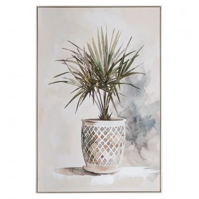 PLANT OIL PAINTING 80Χ120CM WITH SILVER FRAME ON PRINTED CANVAS
