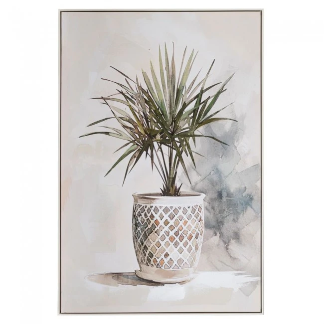 PLANT OIL PAINTING 80Χ120CM WITH SILVER FRAME ON PRINTED CANVAS