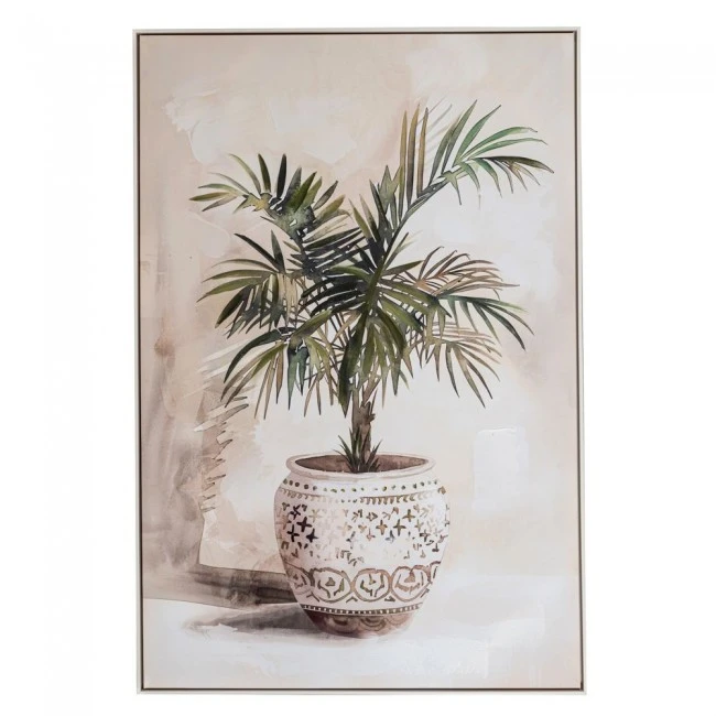 PLANT OIL PAINTING 80Χ120CM WITH SILVER FRAME ON PRINTED CANVAS