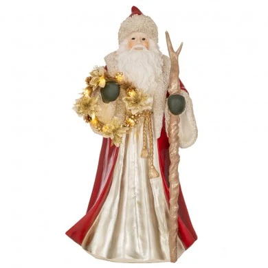 XMAS RESIN SANTA FIGURE HOLDING LIGHTING LED WREATH 65X50X120CM
