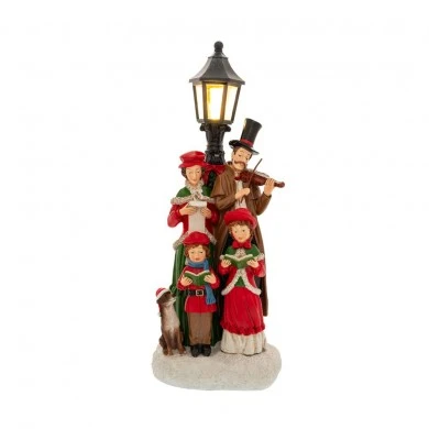 XMAS RESIN FAMILY SITTING IN LANTERN CAROL 15X13X37CM.
