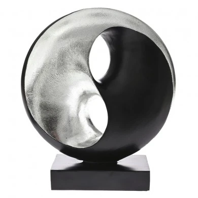 SILVER BLACK RESIN DISC SCULPTURE 25x9x30CM