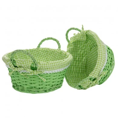 SET 2 GREEN FABRIC ROUND BASKET D30X14-D25X12CM