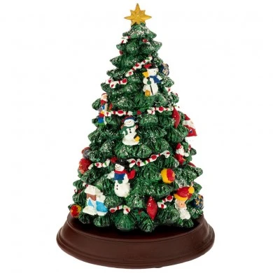 XMAS GREEN COLOUR RESIN WINDING TREE WITH LIGHT, MUSIC AND MOVEMENT 16X16X24CM