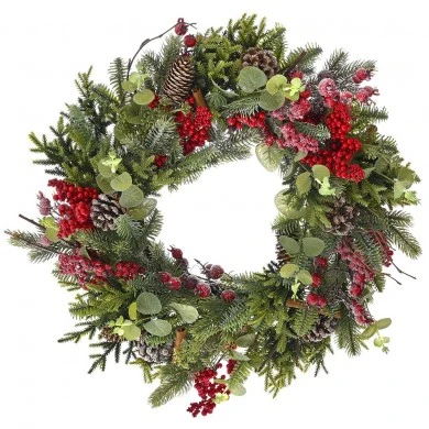 WREATH WITH PINE CONES, RED BERRIES AND CINAMMON STICKS 55CM