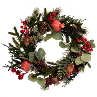 GREEN WREATH WITH POMEGRANATES MYSHROOM BERRIES AND PINE CONES 40CM