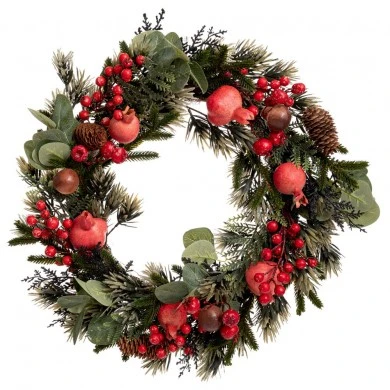 GREEN WREATH WITH POMEGRANATES MYSHROOM BERRIES AND PINE CONES 50CM