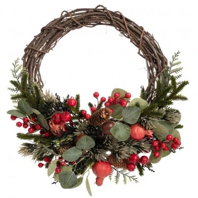 GREEN WREATH WITH POMEGRANATES MYSHROOM BERRIES AND PINE CONES 50CM
