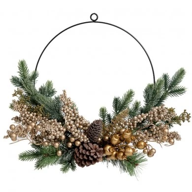 GREEN WREATH WITH CHAMPAGNE BERRIES AND PINE CONES 30CM