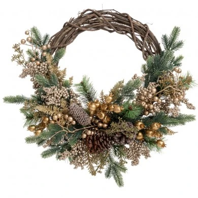 GREEN WREATH WITH CHAMPAGNE BERRIES AND PINE CONES 50CM