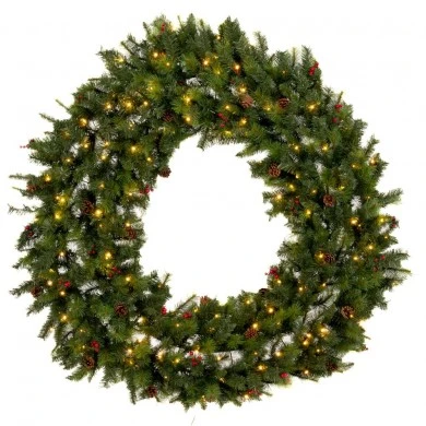 CHRISTMAS GREEN PRE-LIT WREATH 150CM WITH 150LED WARM WHITE LED