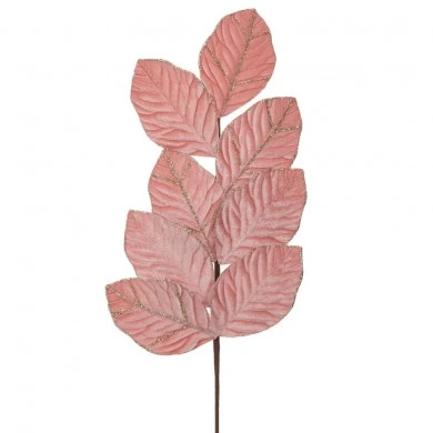 PINK VELVET LEAVES WITH GLITTER STEM 70CM