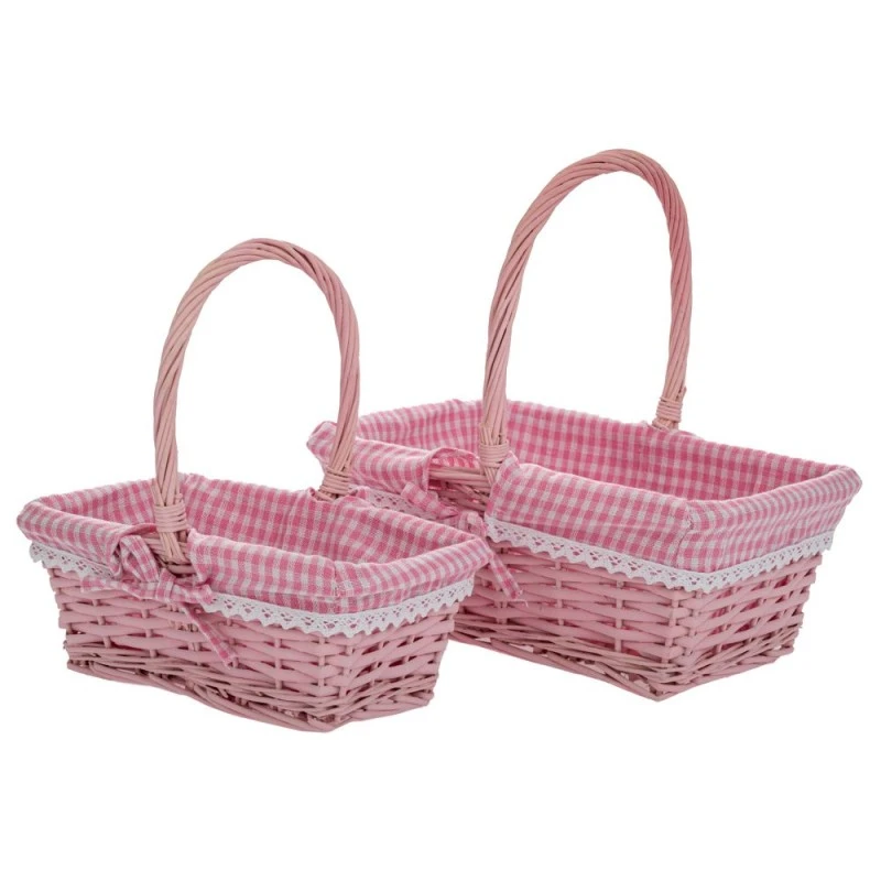 SET 2 PINK FABRIC BASKET 30X22X12 30-25X15X10 25CM