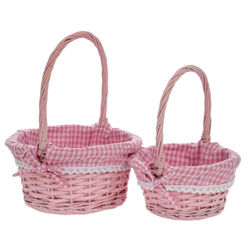 SET 2 PINK FABRIC BASKET 25X12 30-20X10 25CM