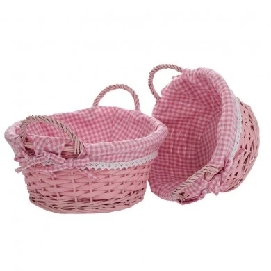 SET 2 PINK FABRIC ROUND BASKET D30X14-D25X12CM