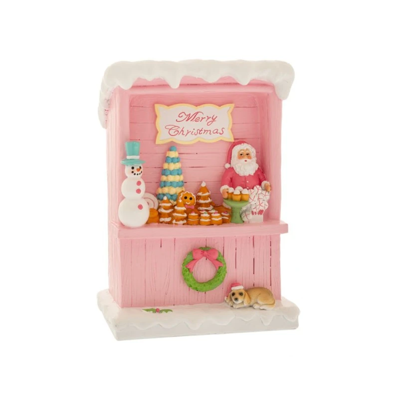 XMAS RESIN  CANDY SHOP WITH SANTA AND SNOWMAN 17X11X24CM.