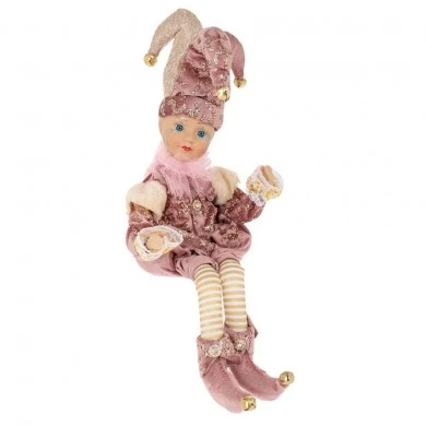 XMAS PINK FABRIC JOKER WITH MUSIC AND MOVEMENT 50CM