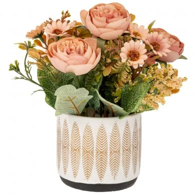 ARTIFICIAL BROWN  PEONY IN CERAMIC POT