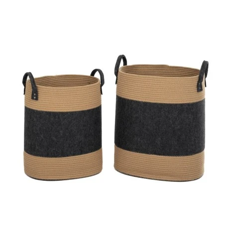 SET 2 FELT AND COTTON BASKET 43X50 38X45CM